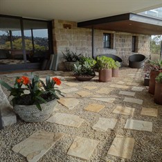 Pebbles surrounding Sandstone steppers